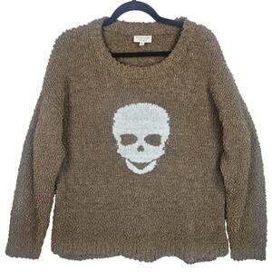 Studio B by Bobeau Mettalic Skull Sweater Women’s SZ XL Brown/Gray Boucle EUC